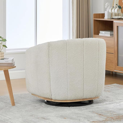Swivel Barrel Chair Set of 2, 360 Degree Round Swivel Accent Chair for Living Room, Mid Century Modern Upholstered Accent Chair,Comfy Tufted Sofa Armchairs for Bedroom,Nursery,Boucle,Ivory