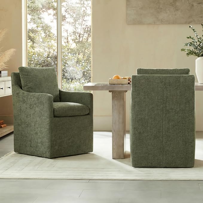 KISLOT Upholstered Dining Chairs with Casters, No Assembly Modern Accent Armchair with Rollers for Dining Room, Bedroom, Living Room, Reading Room, Already Assembled, Green, 1 Box