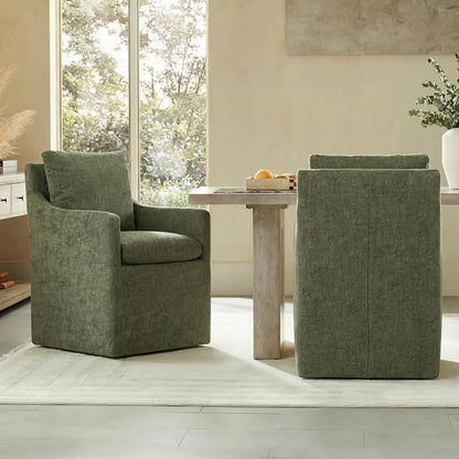 KISLOT Upholstered Dining Chairs with Casters, No Assembly Modern Accent Armchair with Rollers for Dining Room, Bedroom, Living Room, Reading Room, Already Assembled, Green, 4 Box