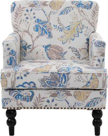 Christopher Knight Home Eve Modern Upholstered Club Chair, Wooden Living Room Accent Chair, Bedroom Comfy Reading Chair, Multifunctional Armchair, Beige+Blue