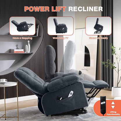 MAHOMICO Power Lift Recliner Chair for Elderly with Vibration Massage and Lumbar Heating, Electric Lift Recliner Single Sofa with Side Pocket and USB Charge Port for Living Room