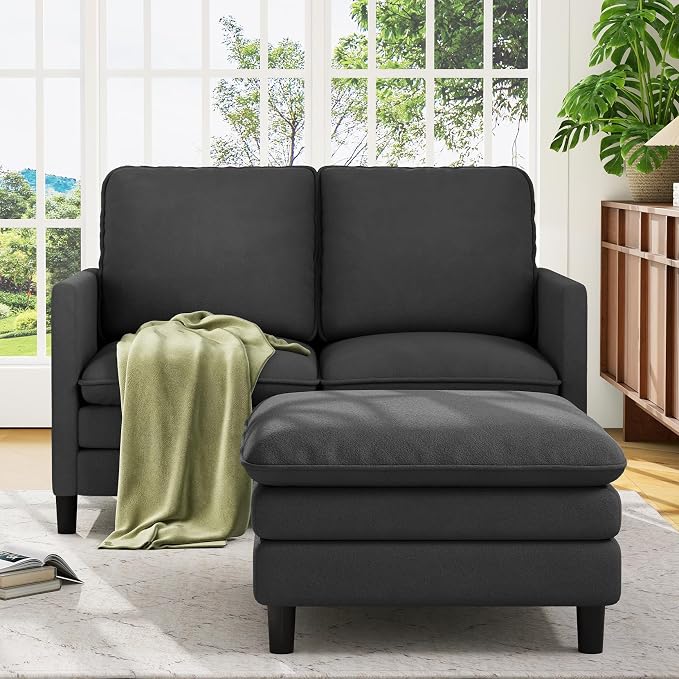 Welzona 3-Layers Cloud L Shaped Couch, 51" Loveseat Sofa Living Room, Bedroom - Tool-Free Assembly with Teddy Fabric Small L Shape Sofa - Grey - Removable Washable Covers - 650lbs Capacity