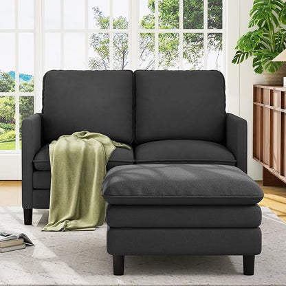 Welzona 3-Layers Cloud L Shaped Couch, 51" Loveseat Sofa Living Room, Bedroom - Tool-Free Assembly with Teddy Fabric Small L Shape Sofa - Grey - Removable Washable Covers - 650lbs Capacity