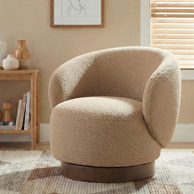 KISLOT Swivel Accent Chair Round Barrel Armchair Upholstered Performance Fabric for Living Room Bedroom Waitingroom,1 Box,Sand