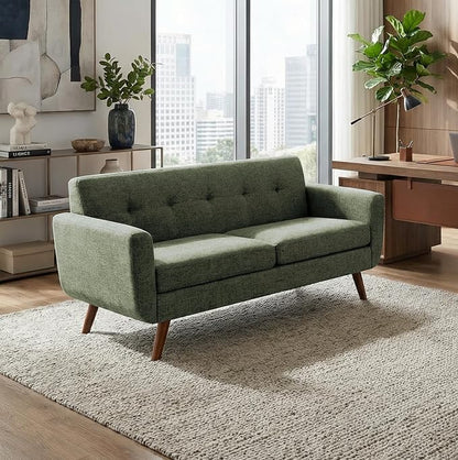 Tbfit Mid Century Modern Sofa Couch, Loveseat & Standard Sofa, Green | linen fabric