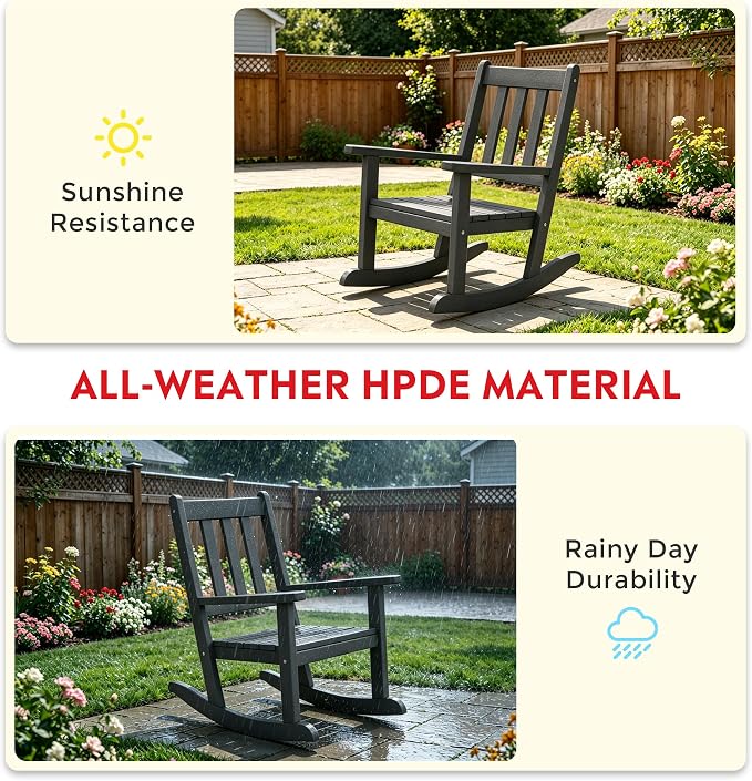 Costaelm Paradise Kids Outdoor Preschool HDPE Plastic Rocking Chair (Set of 2), Gray