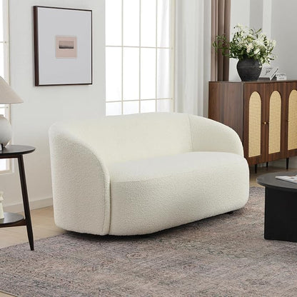 KINWELL 68" Boucle Upholstered Loveseat Sofa with Set of 2 Swivel Barrel Accent Chairs, Minimalist Comfy 2-Seater Couch and 2 Sherpa Armchairs for Small Spaces Apartment, Cream