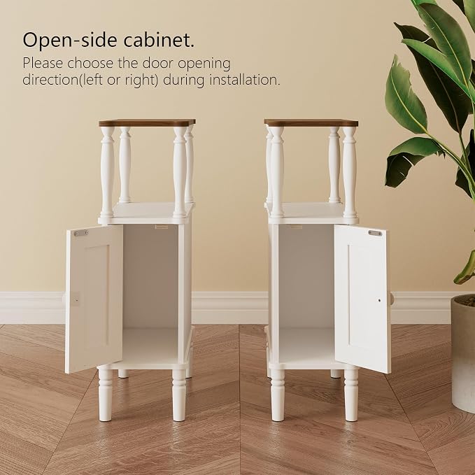 Veegle Narrow Nightstand, Skinny End Side Table(White) | Mid-Century Modern Nightstand with Storage,bedside table for Bedroom and Living Room