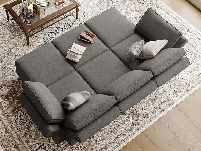 Belffin Terry Fabric Modular Sectional Sleeper Sofa Bed with Storage Convertible Sectional Couches for Living Room 6 Seaters Light Grey Modular Sofa
