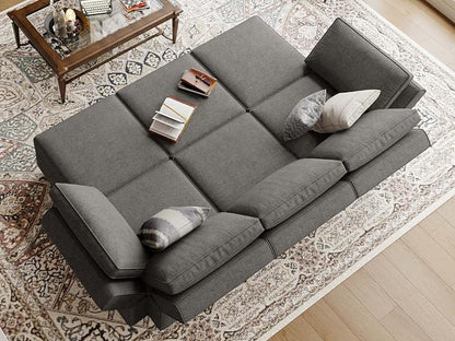 Belffin Terry Fabric Modular Sectional Sleeper Sofa Bed with Storage Convertible Sectional Couches for Living Room 6 Seaters Light Grey Modular Sofa