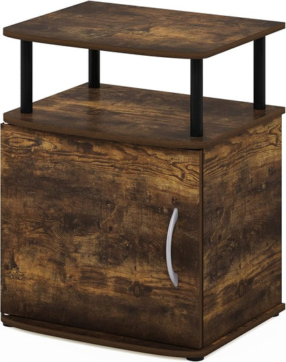 Furinno Jaya Night Stand with Door, Nightstand with Open Shelf and Door Cabinet, Round Corner Bedside Table, Side Table, End Table, for Bedroom, Closet, Dorm, Amber Pine