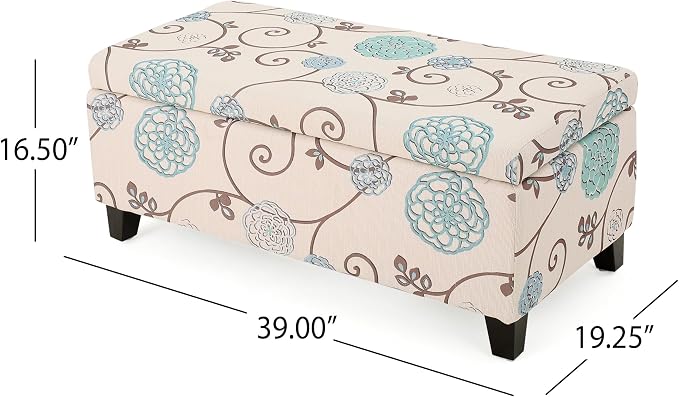 Christopher Knight Home Breanna Fabric Storage Ottoman, White And Blue Floral