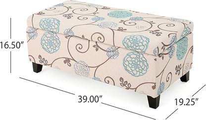 Christopher Knight Home Breanna Fabric Storage Ottoman, White And Blue Floral
