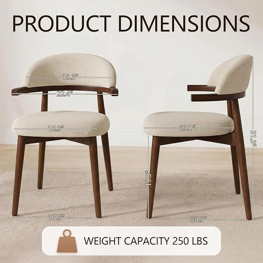 MOJAY Dining Chairs Set of 4 Walnut, Linen Beige with Curved Armrests