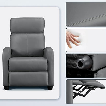 Topeakmart Single Recliner Chair PU Leather Recliner Sofa Padded Seat Club Chair for Living Room Home Theater Seating Silver Gray