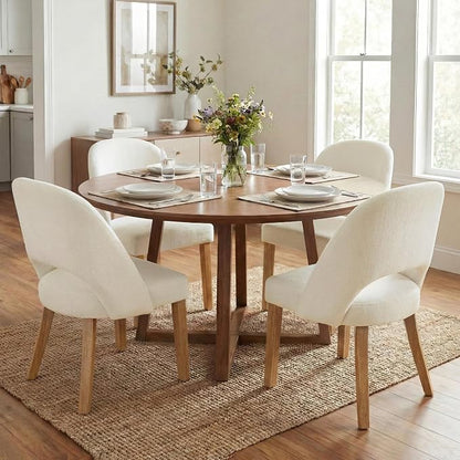 Wooden Dining Chairs Set of 6, Upholstered Modern Chenille Dining Room Chair Kitchen Chairs, Comfy Farmhouse Dinner Chair for Kitchen Dining Room, Beige