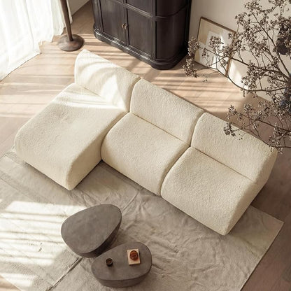102" Curved Sectional Couch with Chaise Lounge, 3-Seat Reversible L-Shaped Sofa, Deep Seat Sherpa Boneless Modular Couches, Modern Curved Sofas for Living Room – No Assembly, White