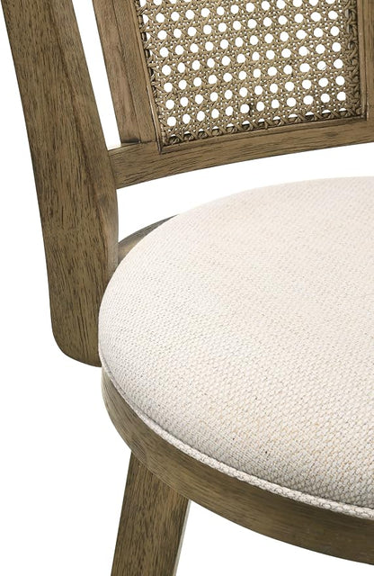 Armen Living Isla 30 in. Putty Brown Bar Height Rubberwood Swivel Barstool with Cream Fabric Seat - Set of 2