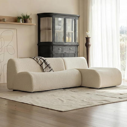 92" Curved Sectional Sofa with Chaise Set, Boneless 3-Seater Modular Couch, Reversible L-Shaped Couches with Deep Seat, Sherpa Sofas for Small Living Room, Bedroom, Apartment – No Assembly, White