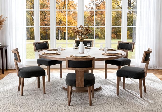 RIVOVA Upholstered Dining Chairs Set of 6 with Nailhead Trim, Modern Wooden Kitchen Chairs Fabric Side Dining Room Chair Farmhouse Dinner Chair, Charcoal
