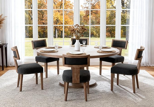 RIVOVA Upholstered Dining Chairs Set of 6 with Nailhead Trim, Modern Wooden Kitchen Chairs Fabric Side Dining Room Chair Farmhouse Dinner Chair, Charcoal
