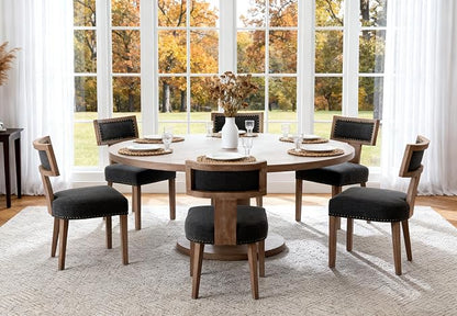 RIVOVA Mid Century Modern Dining Chairs Set of 2 Linen Fabric Upholstered Kitchen Side Chairs with Nailhead Trim, Modern Kitchen Armless Solid Wood Dining Chairs, Charcoal