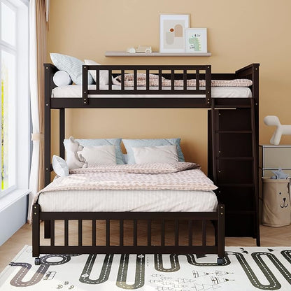 Harper & Bright Designs Twin Over Full Wood Bunk Bed with Cabinet, High Loft Bunk Bed with 6 Drawers and 3 Flexible Shelves for Kids Teens Adults (Espresso)