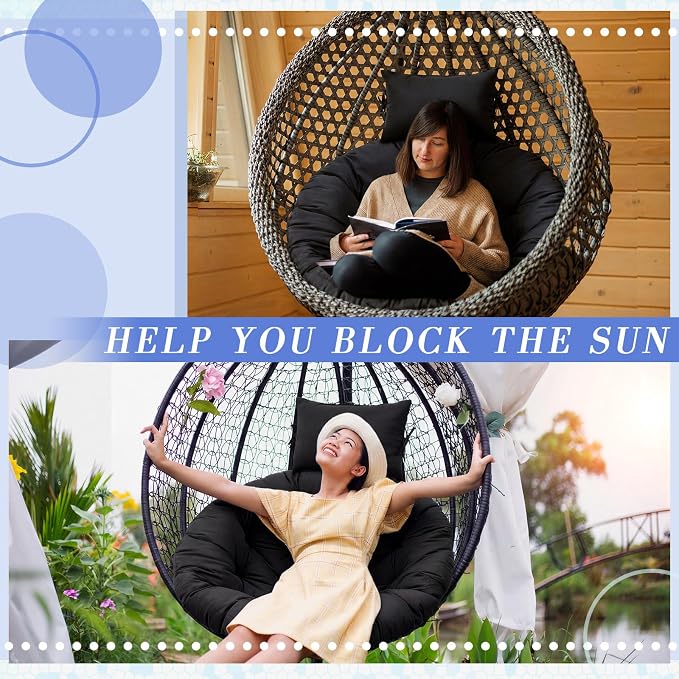Tudomro Black Egg Chair Cushion Hanging Basket Chair Replacement 45x45 Hammock Basket Swing Waterproof Cushion Hanging Swing Pads with Headrest for Indoor Outdoor Porch Backyard Patio Garden
