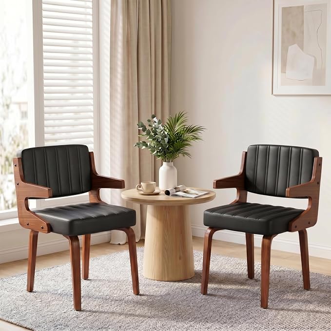 Dining Chairs Set of 2 with Hanging Armrest Black | Set of 2 luxury chairs featuring a unique table-hanging armrest design, perfect for modern, space-conscious homes