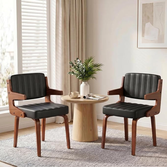 Dining Chairs Set of 2 with Hanging Armrest Black | Set of 2 luxury chairs featuring a unique table-hanging armrest design, perfect for modern, space-conscious homes