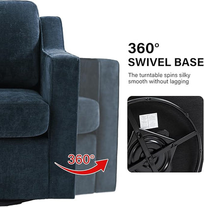 Swivel Accent Chair Set of 1, Modern Round Barrel Arm Chair for Living Room, Bedroom, Comfy Club Reading Chairs for Adults, Chenille Navy Blue