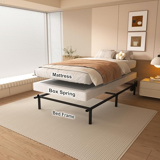 NHODIR 4 Inch Twin Box Spring Bed Base,Heavy Duty Metal Box Spring for Twin Bed Mattress Foundation with Fabric Cover, Noise-Free, Easy Assembly