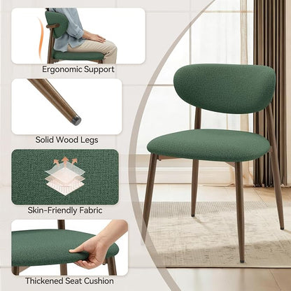 MALOL Dining Chairs Set of 6, Curved Back Kitchen Room Chairs with Metal Legs and Anti Slip Pads, Upholstered Dining Chair for Home and Restaurant, Green