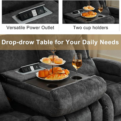 URRED Power Loveseat Recliner Sofa with Massage and Heat, Wall Hugger Reclining Loveseat with Console, RV Couch Home Theater Seating with LED Lights for Living Room (Dark Grey, 89.8" - 3 Seats)