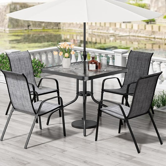 TLSUNNY Patio Dining Set 5 Pieces, All Weather Outdoor Furniture W/30"X 30" Table and 4 Stackable Textilene Chairs, Metal Table and Chairs for Lawn, Garden, Poolside, Backyard (Umbrella not Included)