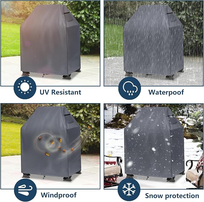 Outdoor Fireplace Cover,Heavy Duty 600D Waterproof Wood Burning Fireplace Cover,Square Chiminea Fireplace Covers 32" L x 24" W x 45" H,Grey