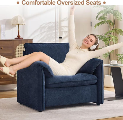 Oversized Accent Chair for Living Room, 41.73" Large Modern Armchair with Deep Seat, Mid-Century Comfy Reading Chair with Padded Arms, Chenille Single Sofa Chairs for Bedroom, Blue