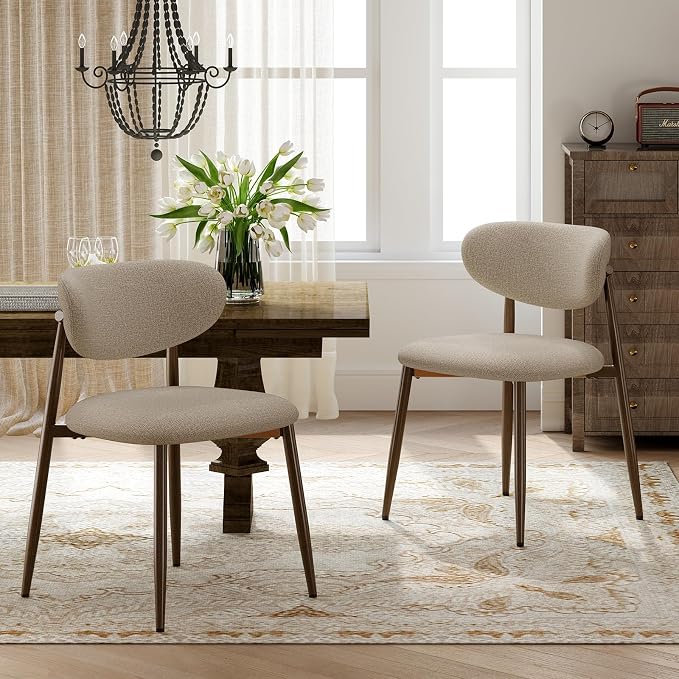 MALOL Dining Chairs Set of 2, Curved Back Kitchen Room Chairs with Metal Legs and Anti Slip Pads, Upholstered Dining Chair for Home and Restaurant, Camel