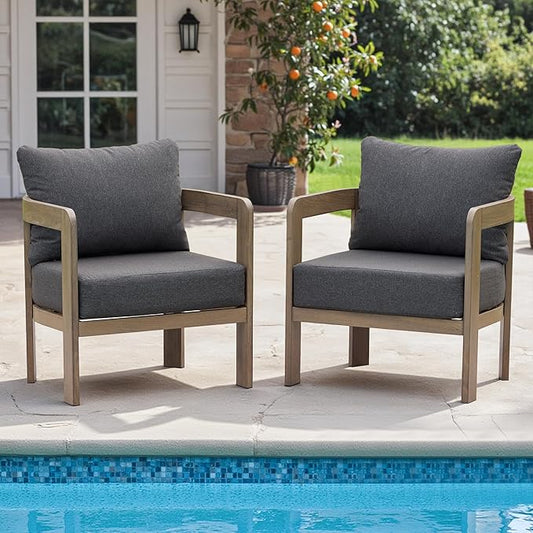 Outdoor Furniture Set, 2Pcs Patio Armchairs, Metal Modern Outside Furniture with 6'' Thick Cushions, Outdoor Conversation Set Balcony Chairs for Backyard, Porch,Deck, Grey