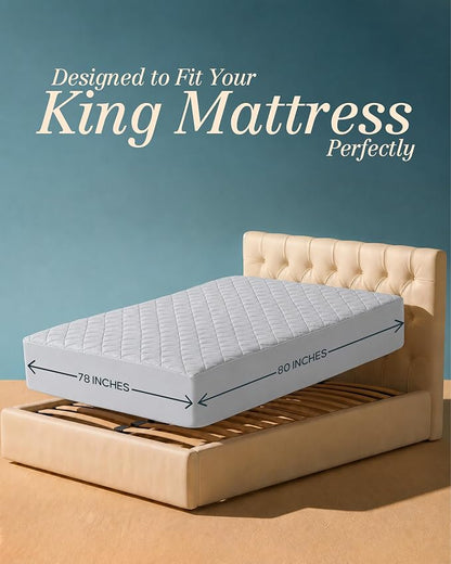 Quilted Fitted Mattress Pad, King Mattress Protector Topper with Deep Pocket Stretches up to 16 Inches, Machine Washable Mattress Cover by Utopia Bedding (Light Grey)