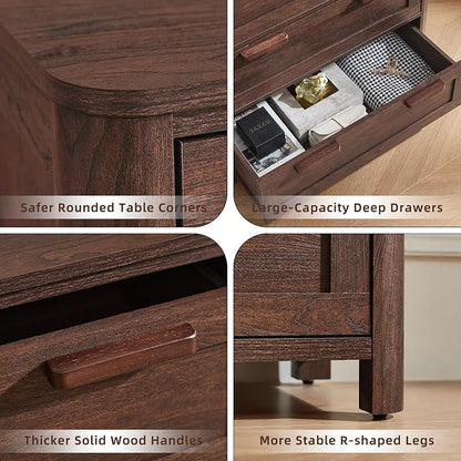Joaxswe Farmhouse 5 Drawer Dresser for Bedroom, Vertical Dressers Chest of Drawers with 5 Deep Drawers & 4 Thickened Table Legs & Rounded Corners, Walnut