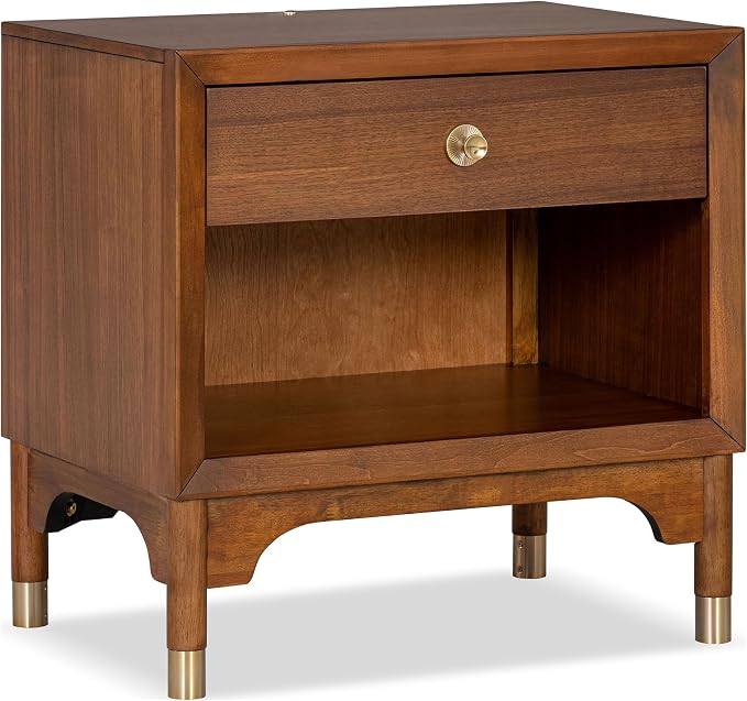 Furniture of America Forma Modern Solid Wood 4-Piece Bedroom Set with Storage Bed with LED Lights, Ball-Bearing Glide on Nightstand and Dresser with Mirror, No Box Spring Needed, King, Walnut