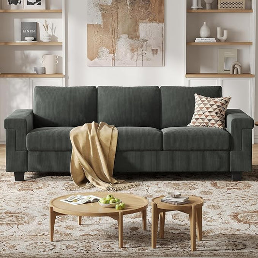 COPIAE 3 Seater Sofa Couch with Deep Seat, 90" Modern Upholstered Sofa with Armrests, Easy Installation, Comfy Couches for Living Room, Apartment,Dark Gray