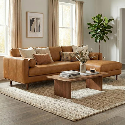 SIMPLIHOME Morrison Right Sectional Sofa in Full-Grain Genuine Leather, Sienna, 102-inches Wide, L-Shaped Leather Couch with Right Chaise for the Living Room and Family Room