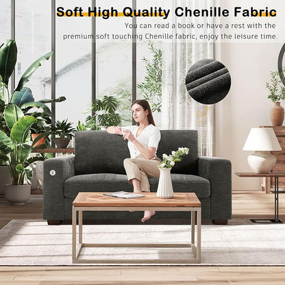 Hanherry 70" Sofa for Living Room, Modern Comfy Couch with Medium Firm Seat Cushion, Removable Cover,Wide Armrest,USB/Type-C Port,Chenille Fabric Couches for Small Space,Apartment