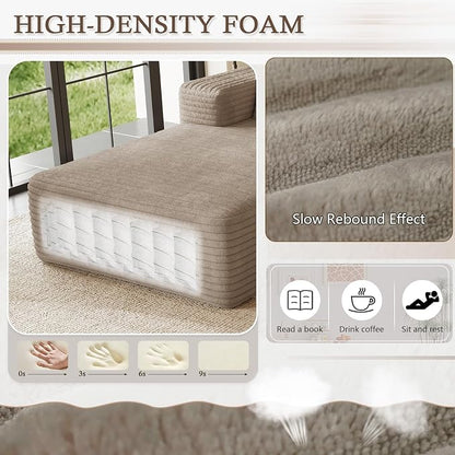 95" Cloud Sectional Couch with L-Shape Chaise, Modular Comfy Sofa Chaise Longue, Upholstered Corduroy Couches Sleeper with Deep Seat for Living Room Bedroom, No Assembly Required(Camel, Left Facing)