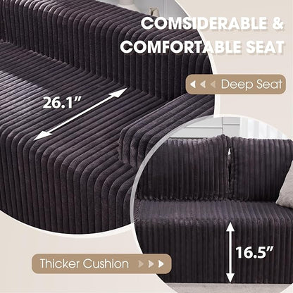 Hobestluk Boneless Couch Modular Sectional Sofa for Living Room Furniture | 98" Right Facing Chaise Darkgrey,Memory Foam,Removable Cover,Non-slip Bottom,No Assemble Required,Furniture for Apartment