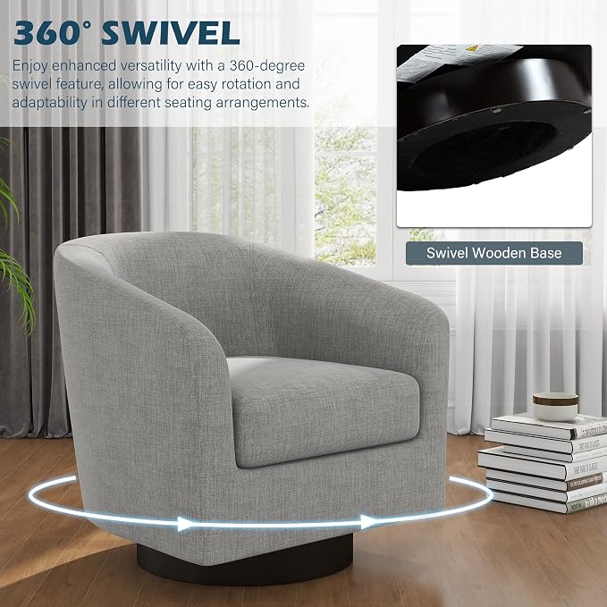 Swivel Accent Chairs Set of 2, Fabric Barrel Club Chair Upholstered Armchair Modern Round Arm Chair for Living Room, Comfy Single Sofa Seating Bedroom Side Reading Seat - Light Gray