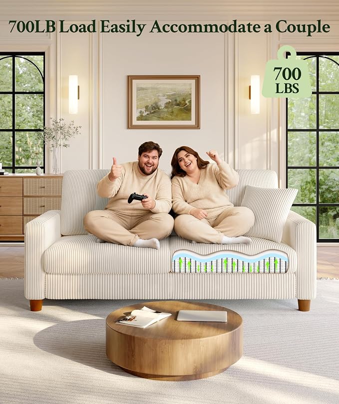 Welzona 70.2" Couches for Living Room, Comfy Sofa Set Tool-Free Setup, Corduroy Couch Set 7.1" Thicker Cushion, Accent Chair with Ottoman 848lbs Support, Sofas for Living Room Home Office, Beige