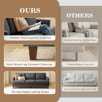 Gericco Mid Century Modern Couches for Living Room, 89" Comfy Couch Sofa with 3-Seater Deep Seats, Upholstered Sofas for Living Room, Office Apartment, Bedroom, Dark Grey